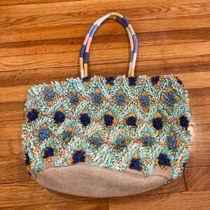 Colorful Jute Beach Tote Bag